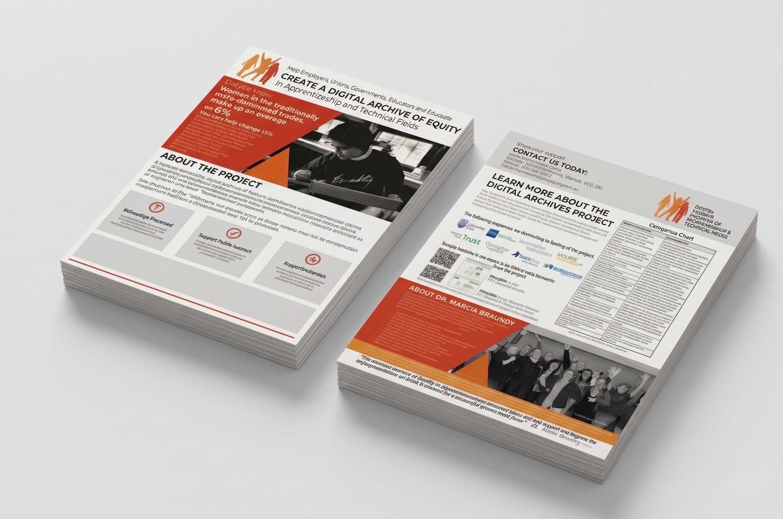 A professional high-volume print production of the Digital Archive of Equity project flyers, demonstrating strategic information architecture and large-scale asset deployment.